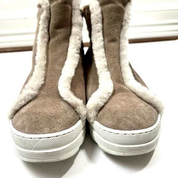 Joyks Suede Real Fur Lined Taupe Ankle Booties - Picture 4 of 12